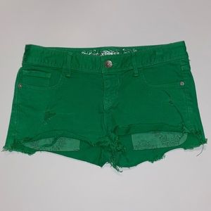 Express Jeans Green Distressed Shorts Size: 2